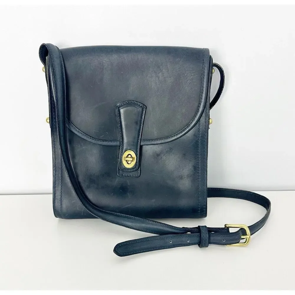 Coronado Leather Blue Leather Flap Messenger Crossbody Bag - Picture 1 of 11